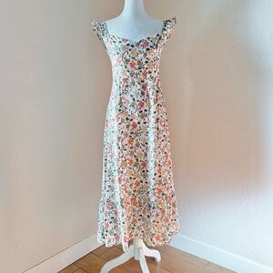 NWT O.P.T. Kourt Floral Midi Tiered Dress with Ruffle Straps Slit Smocked Back M